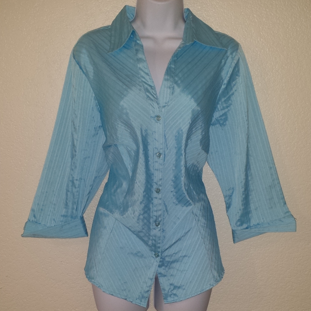 Blue Dressbarn Pleated Blouse